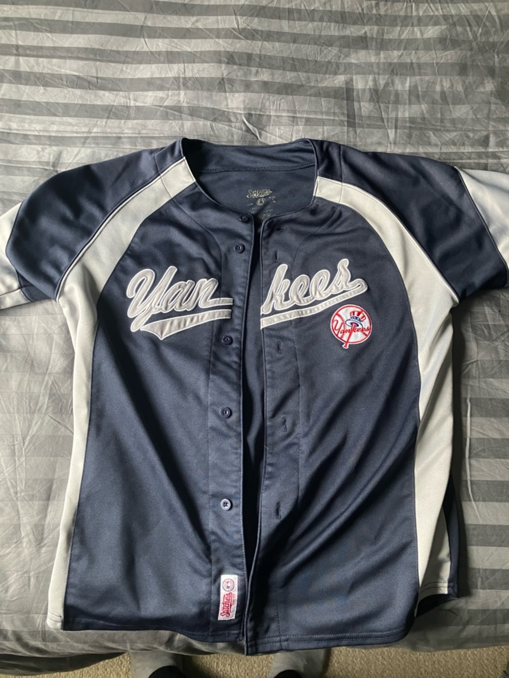 Stitches Navy Blue and White Yankees Baseball Jersey